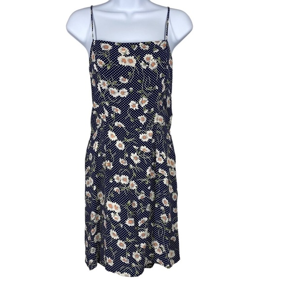BLUE LIFE Navy Blue Floral Dot Tie Back Dress Small - Picture 1 of 6